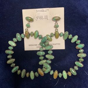 Large Royston turquoise dangle hoop earrings by Sunwest Silver